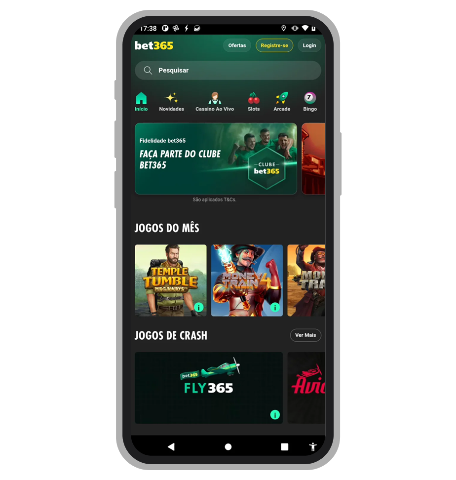 Seção de cassino no app bet365 Cassino com filtros por RTP e lista de slots
