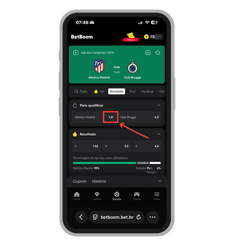 Selecione o resultado em que deseja apostar