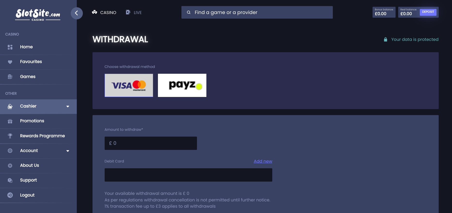 Request a withdrawal amount