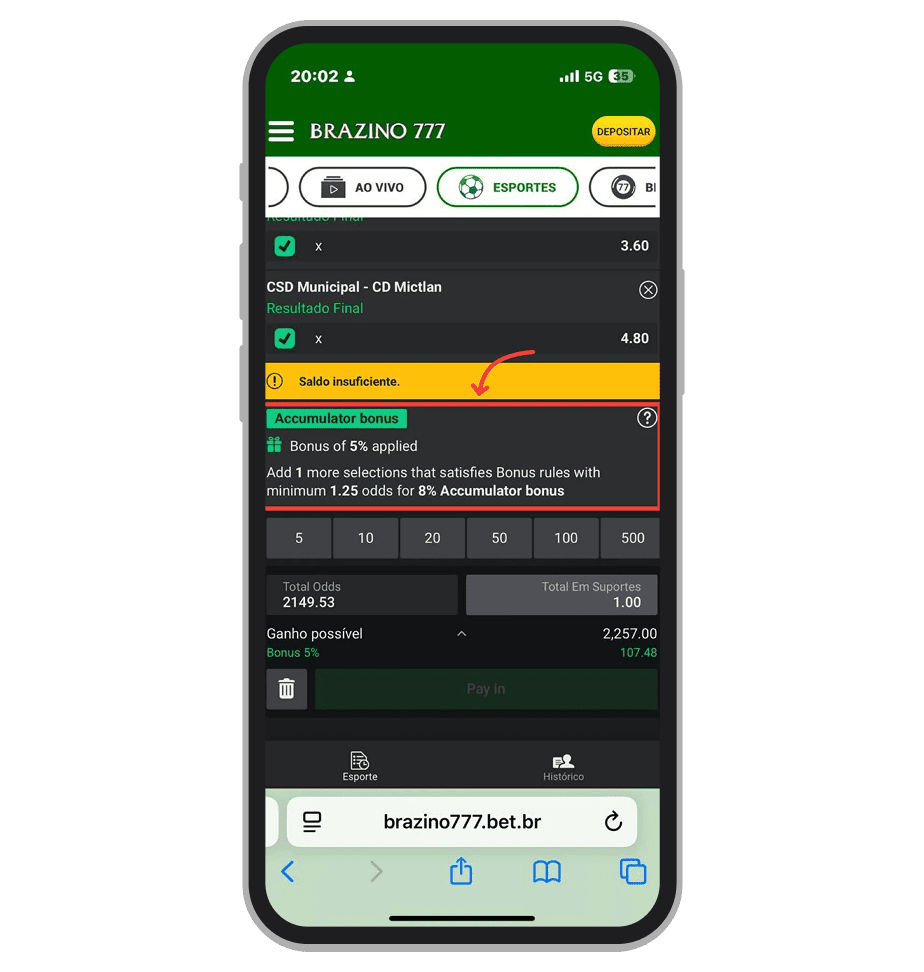Bônus para apostas multiplas