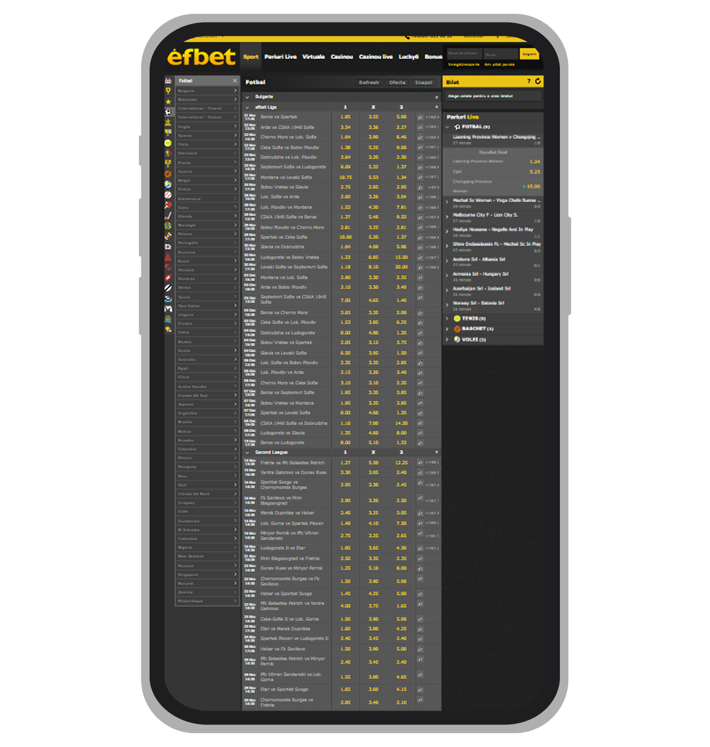 Cote pariuri sportive Efbet 
