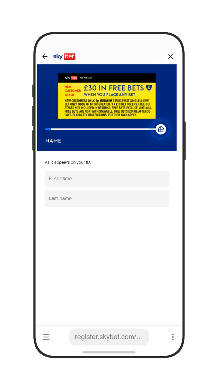 Registration at Sky Bet