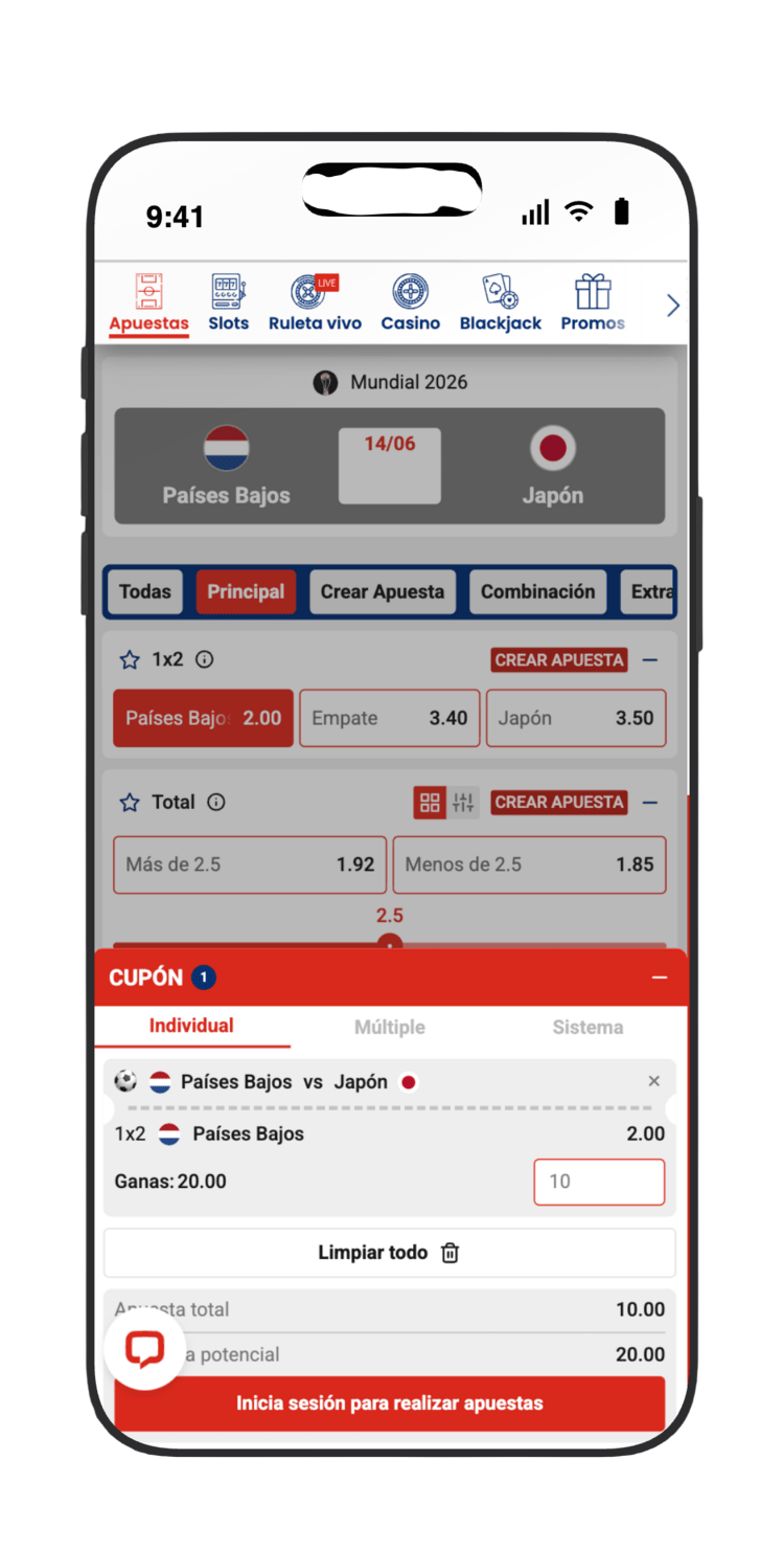 Introduce el importe y confirma tu apuesta en el cupón de JOKERBET para Países Bajos vs Japón