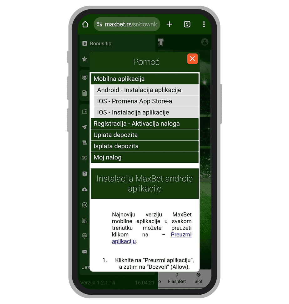 MaxBet uputstvo za instalaciju Android aplikacije