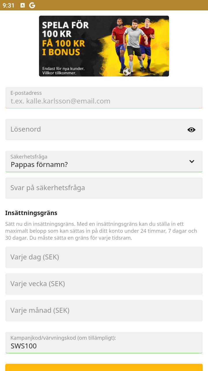 Start av registrering