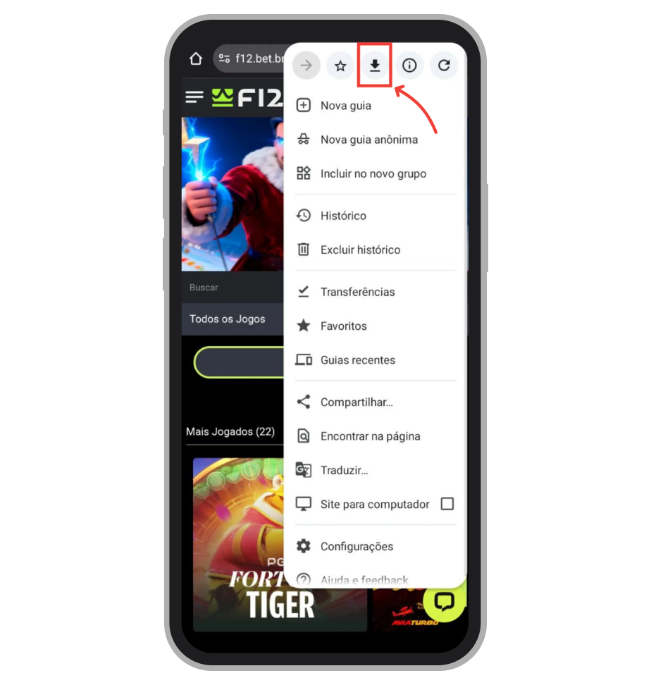 Toque no botão de “Download”