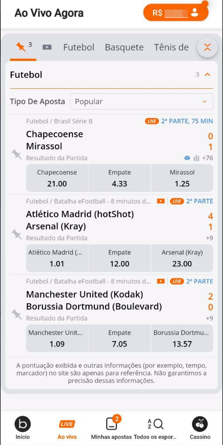 Você pode configurar a lista de eventos no app de apostas Betsson