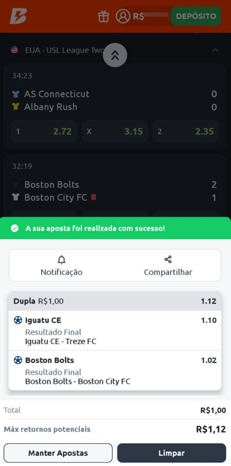 Uma aposta feita na plataforma Betano