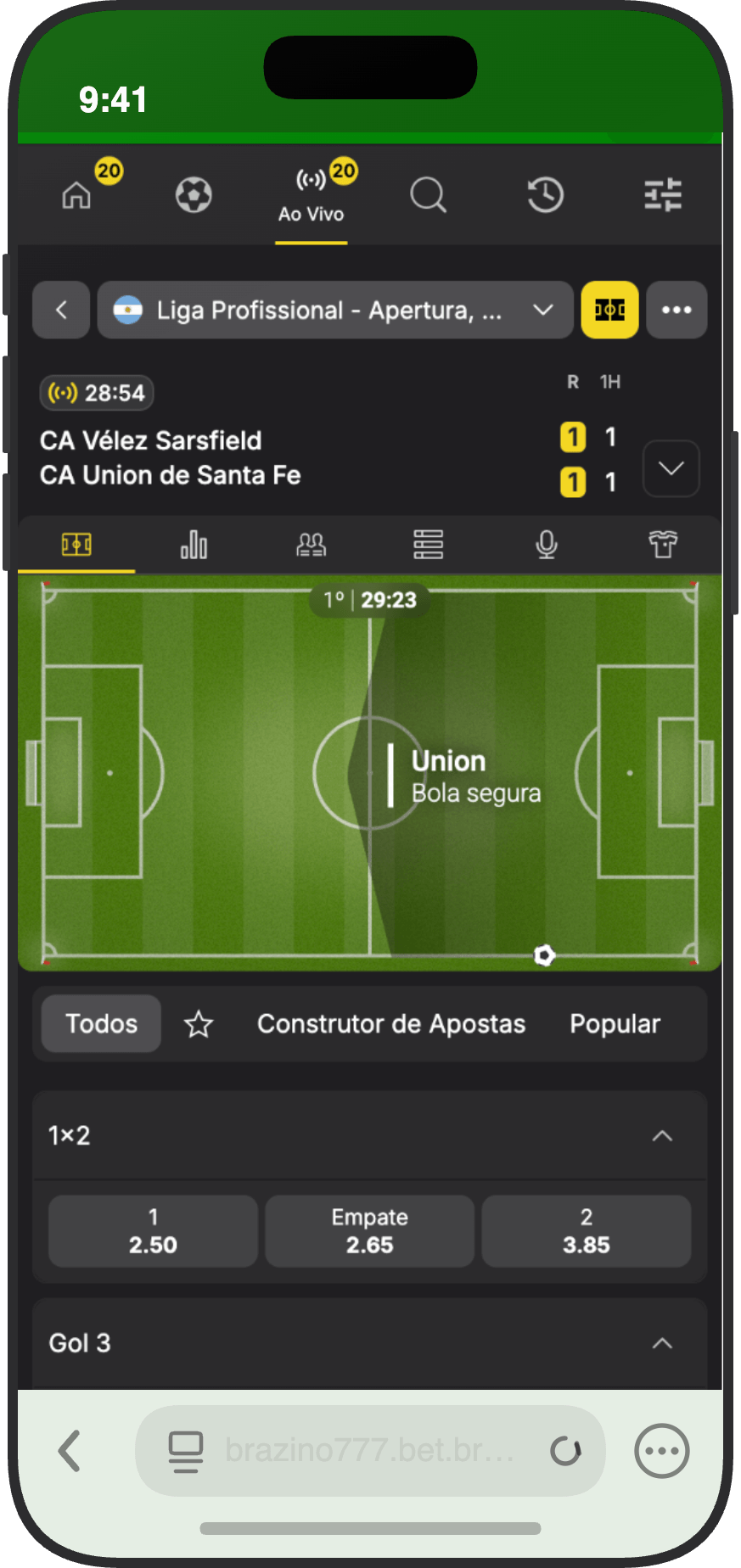 Match tracker ao vivo da Brazino777