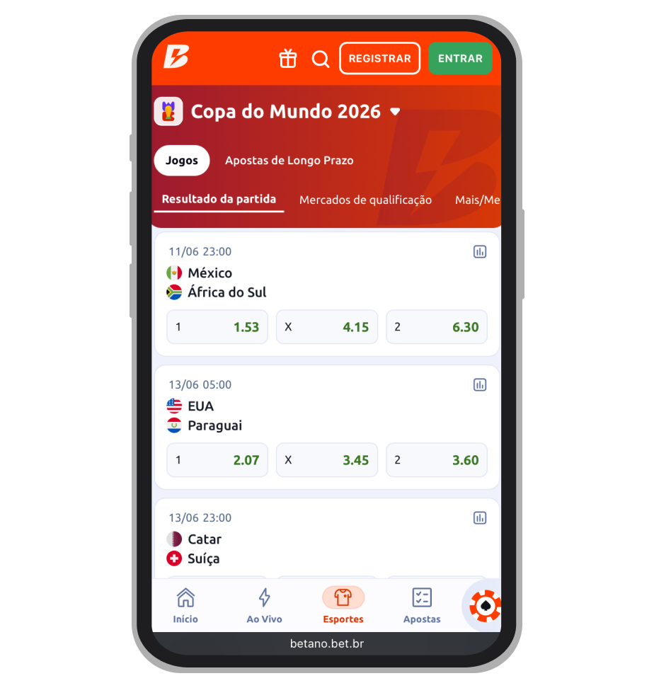 Apostas Copa do Mundo 2026 na Betano