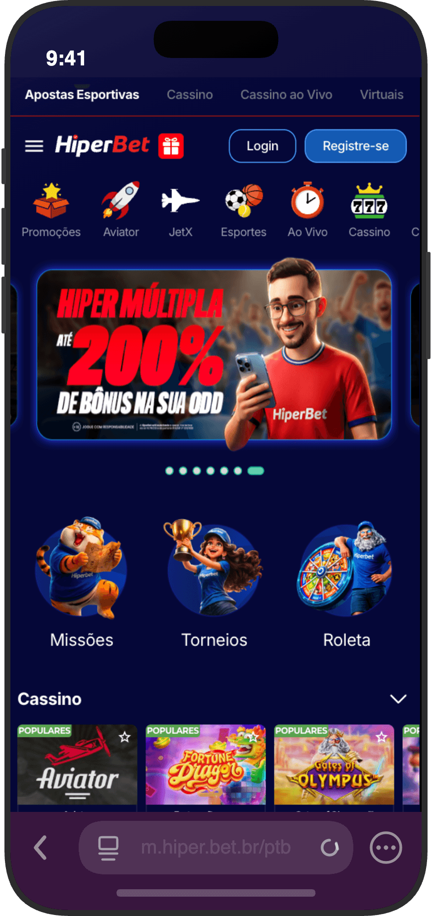 Tela inicial da HiperBet