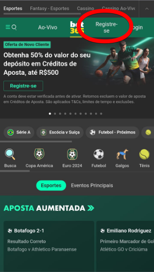 Inicie seu cadastro clicando no botão  "Registre-se" na tela inicial