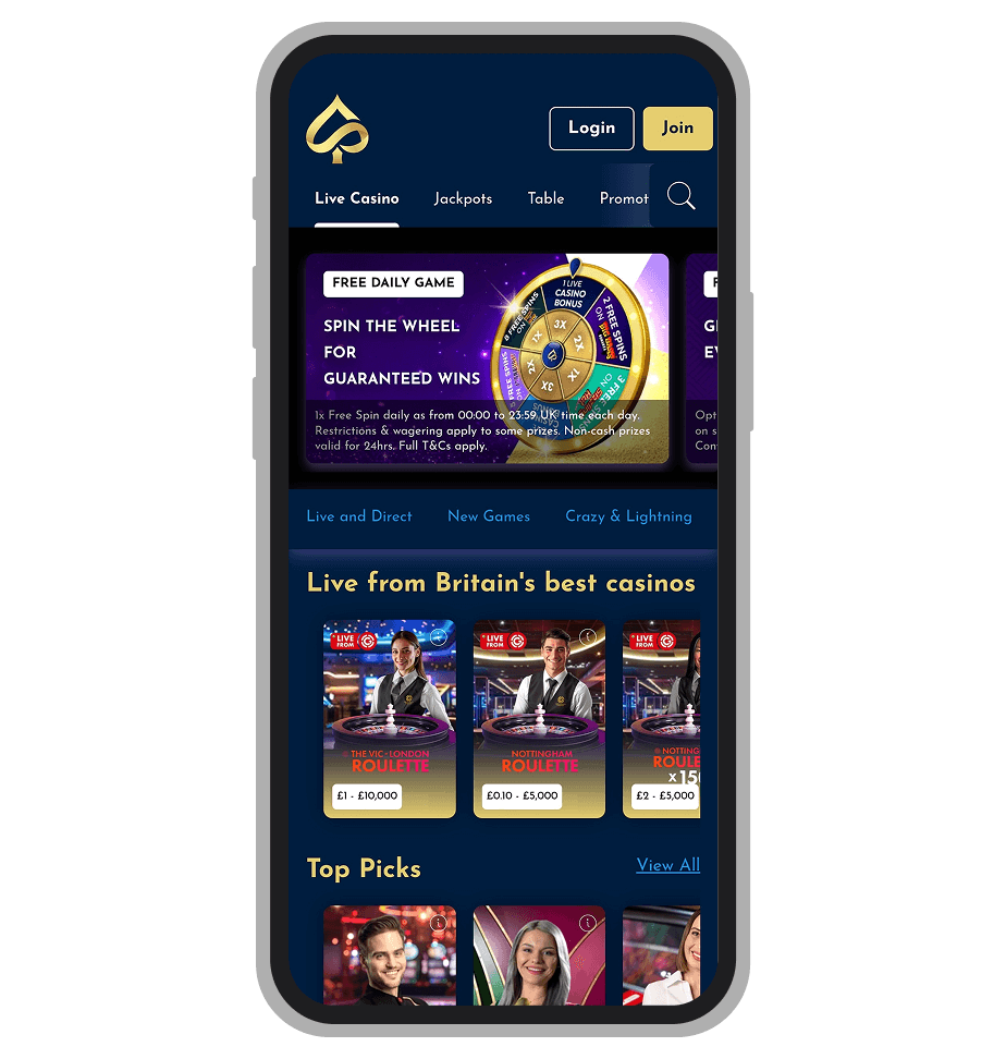 Live casino page