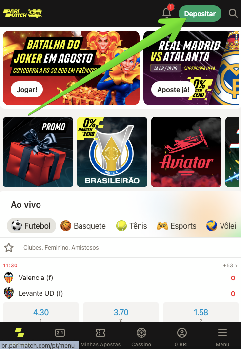 Botão ‘Depositar’