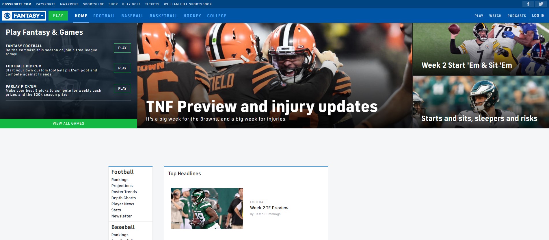 CBS sports: Fantasy Football, Baseball, Basketball, Hockey, Racing and Golf