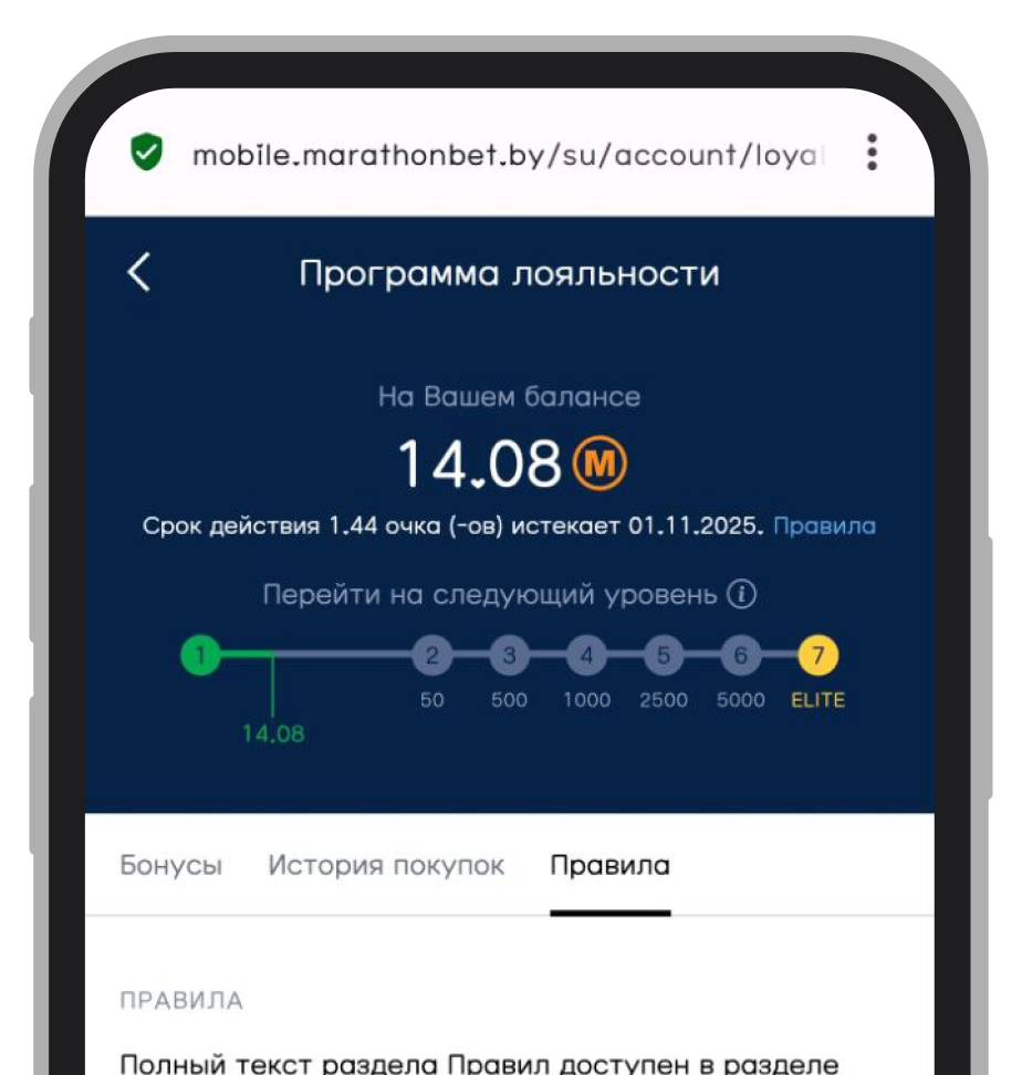 Очки программы лояльности в зависимости от уровня в «Марафон клубе»