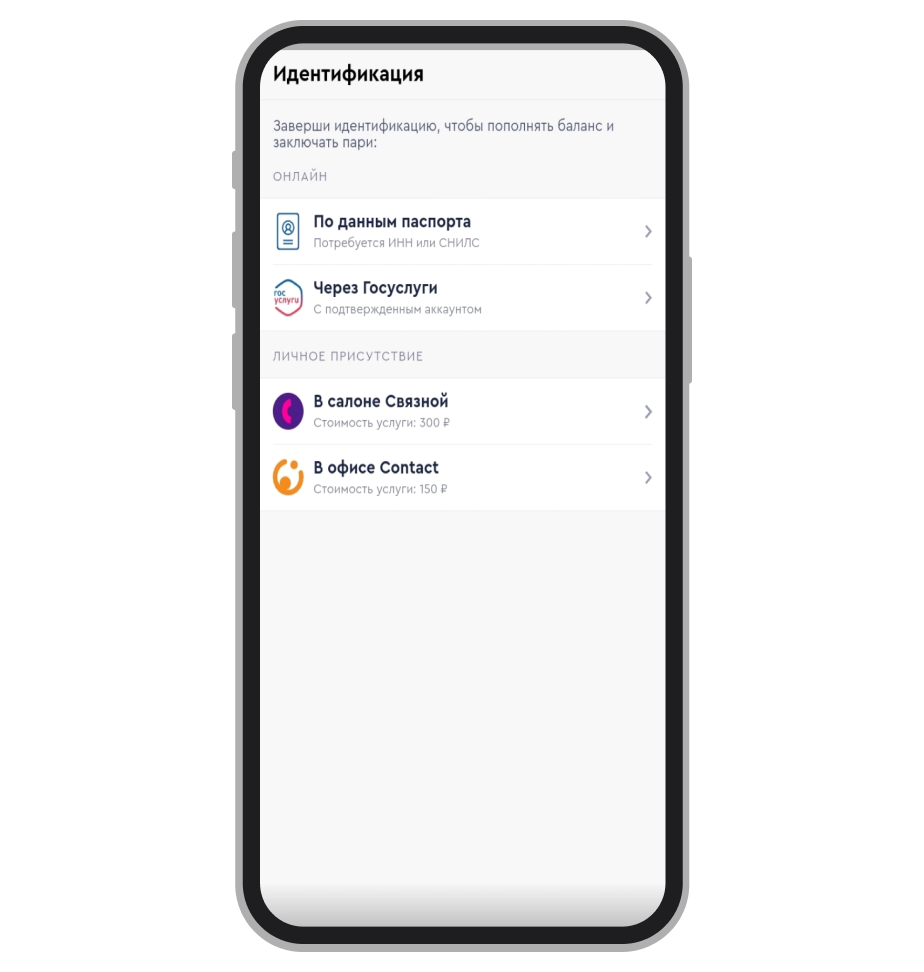 Выбор способа идентификации