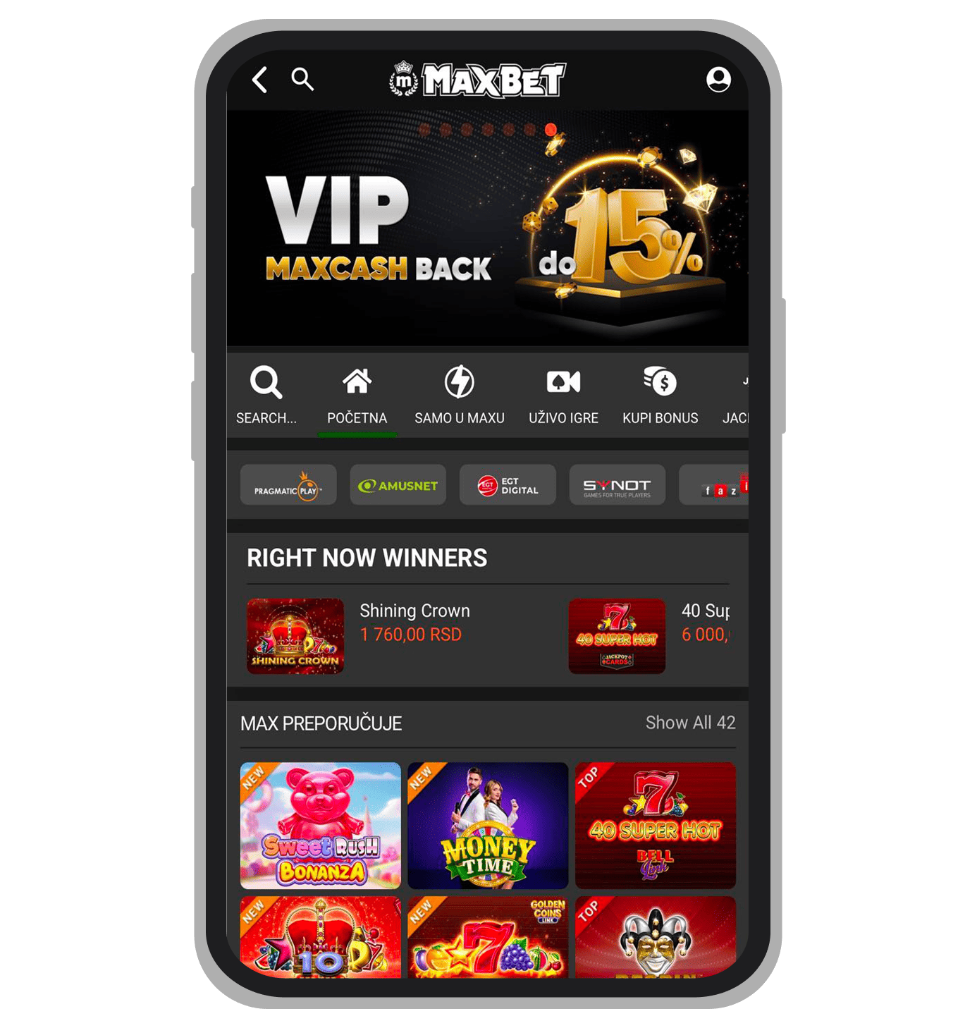 MaxBet kazino glavna stranica