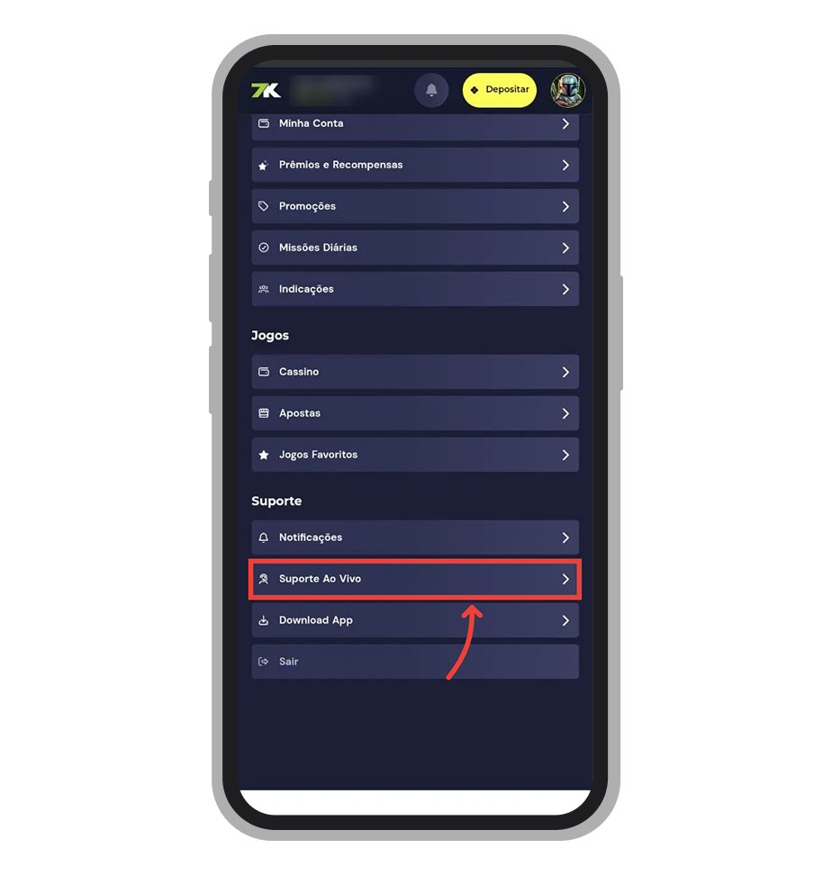 Toque em “Suporte Ao Vivo”