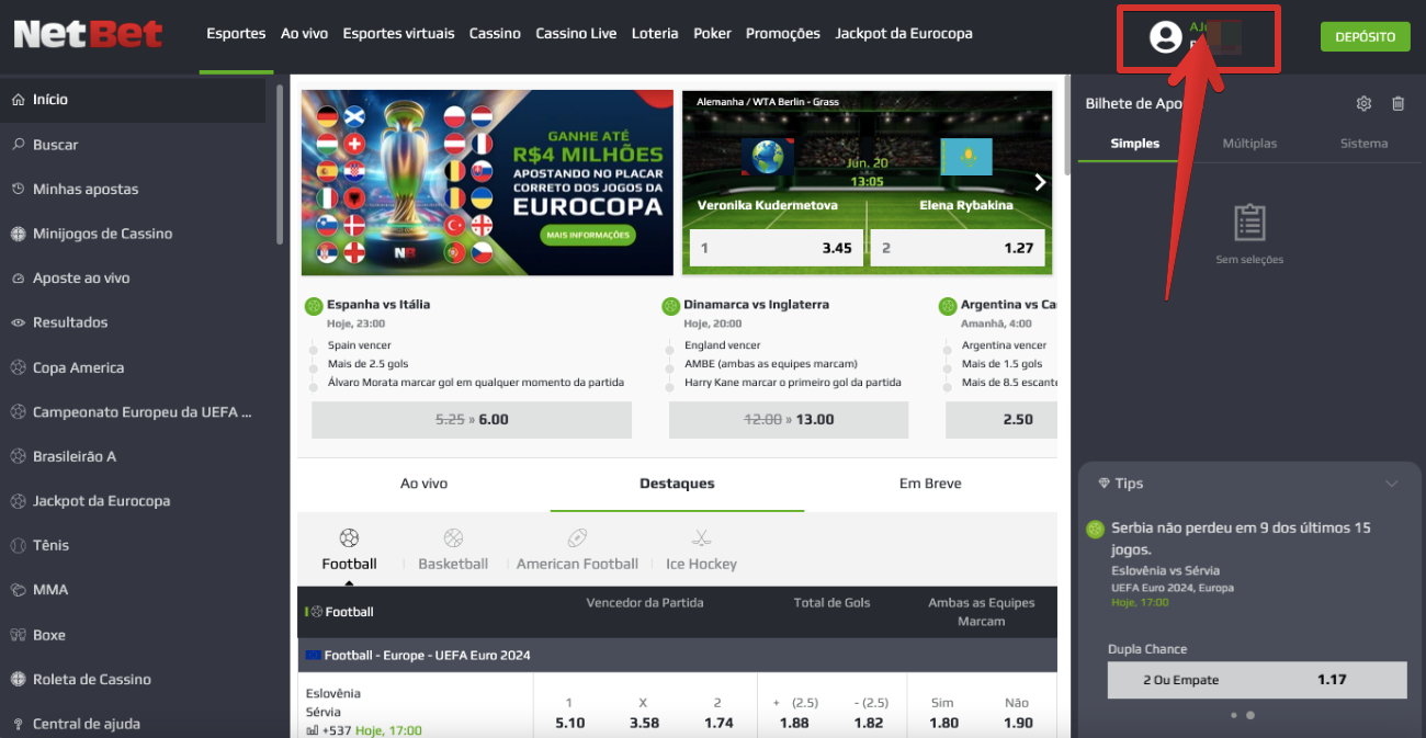 Acesse o menu do perfil