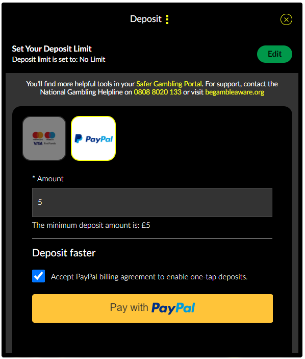 Parimatch PayPal deposit