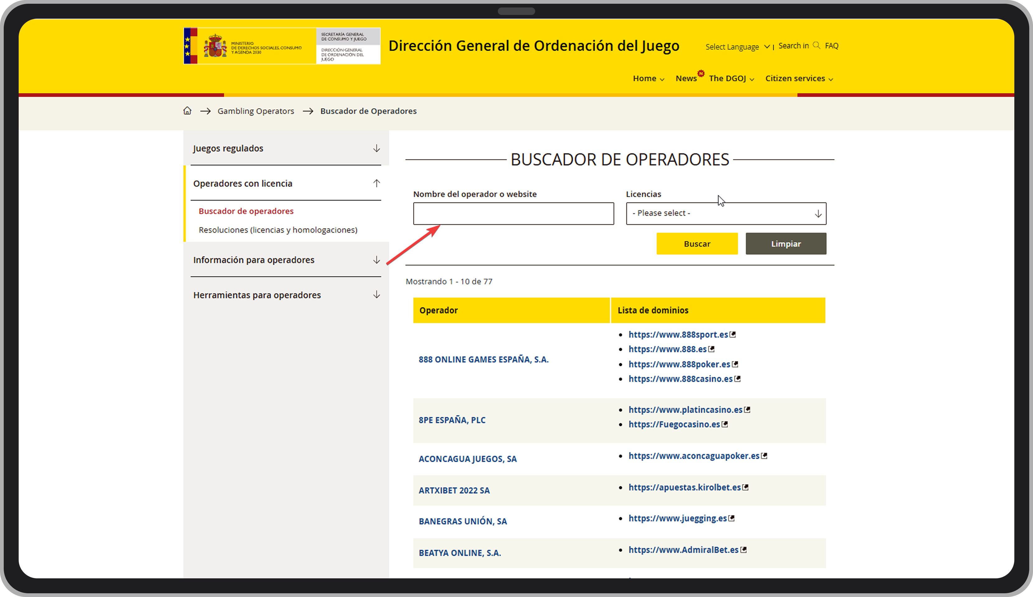 Buscador de operadores 
