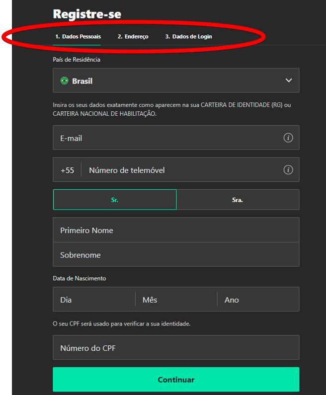 Preenche corretamente os dados pessoais, endereço, crie login e senha,aceita termos e condições