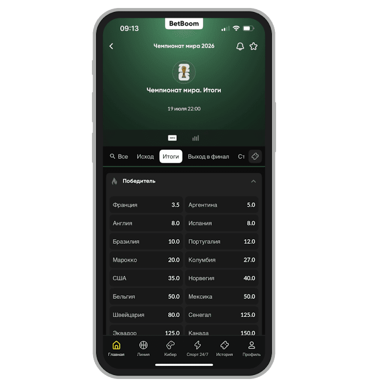 Линия на победителя в BetBoom