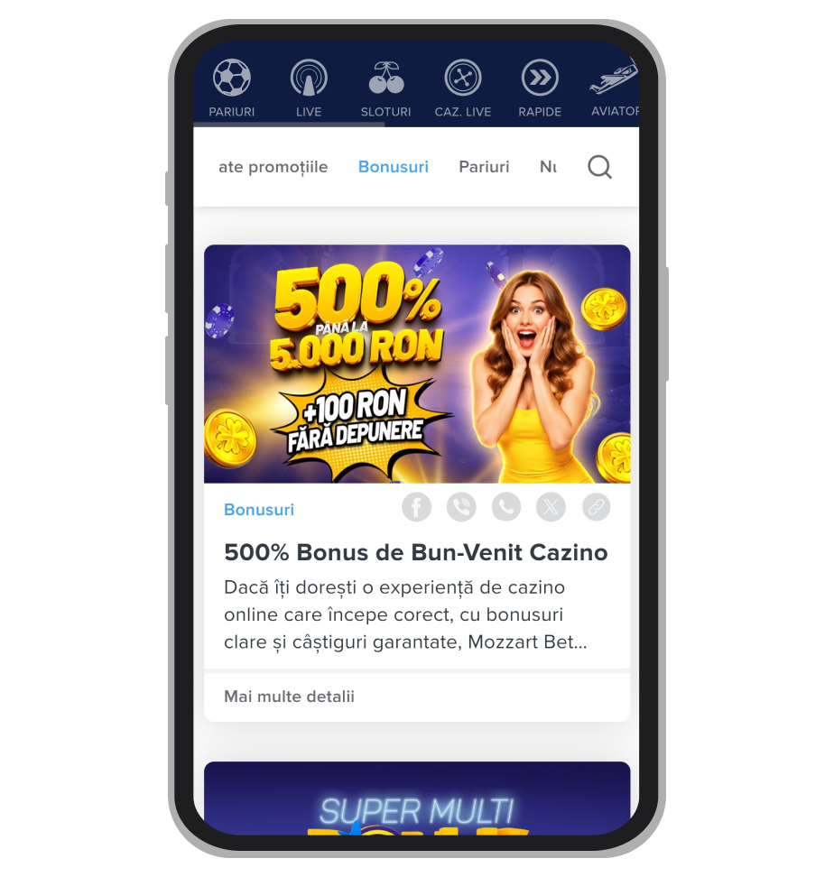 Pagina de promoții Mozzart Casino