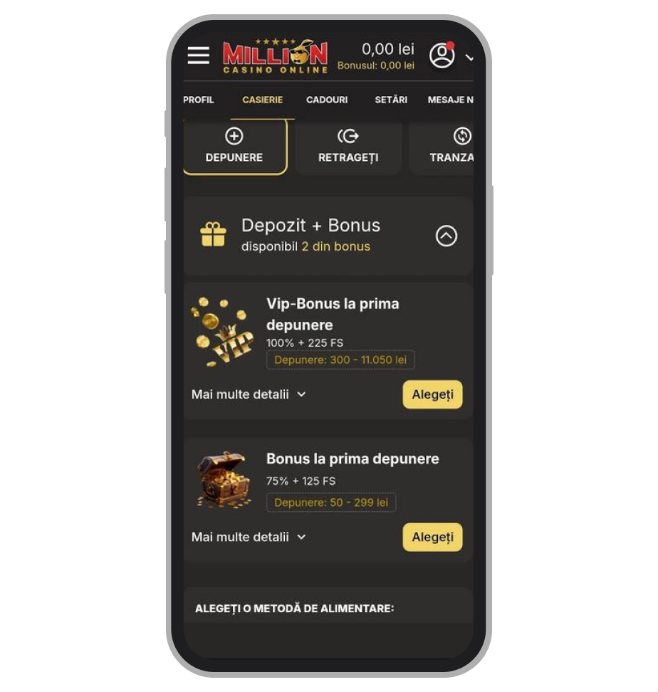 Optează pentru bonus Million Casino