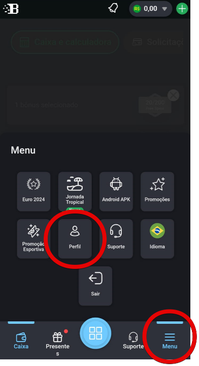 Entre no “Menu”  e selecione “Perfil”