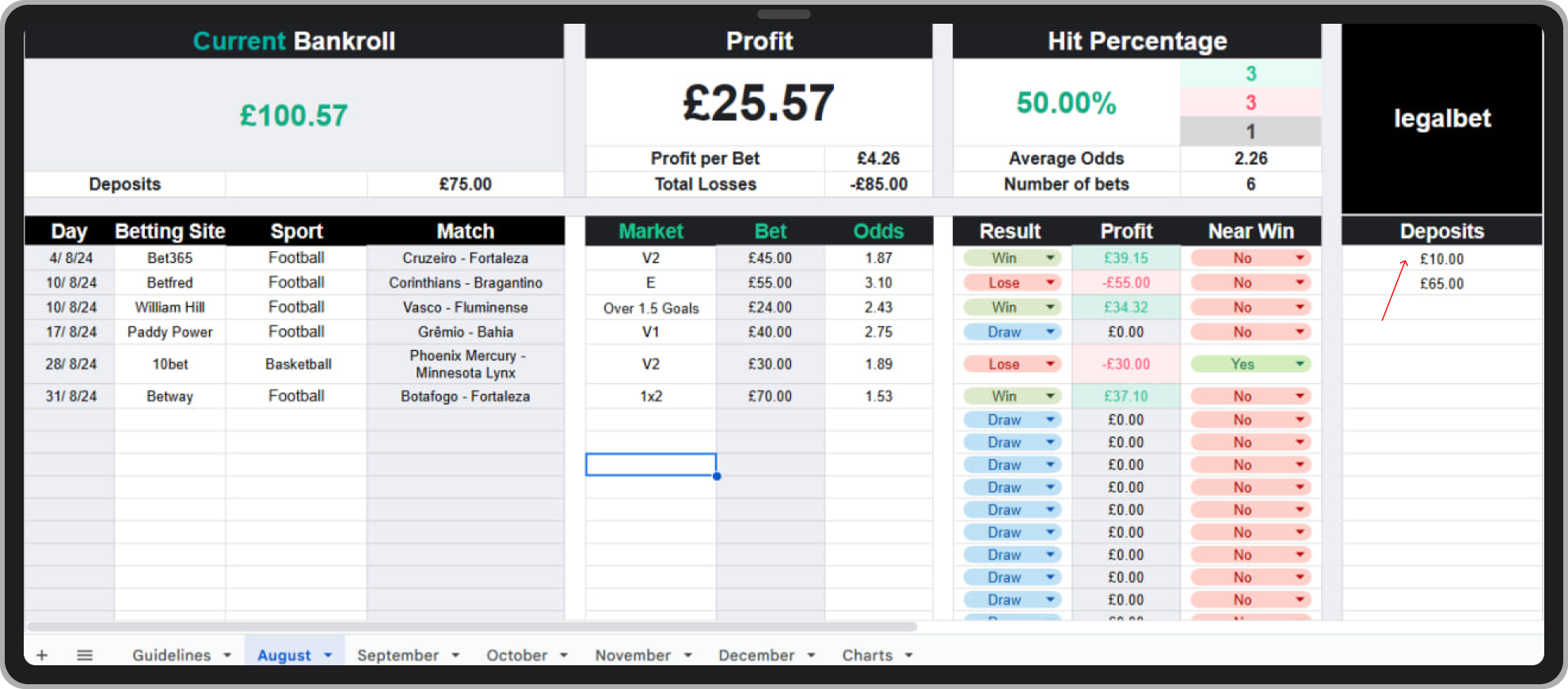 Add a deposit of £10