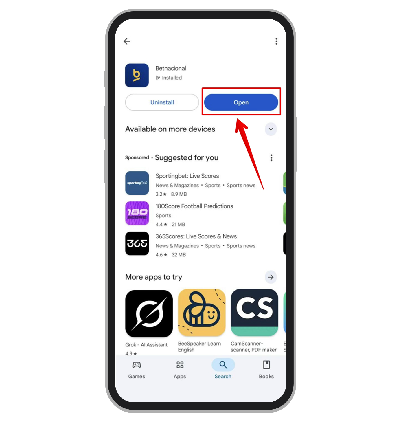 Pode abrir o app instalado 