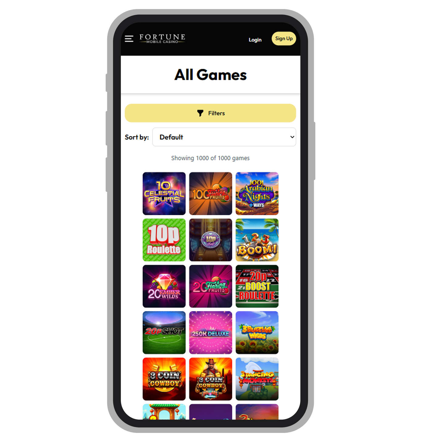 Fortune Mobile Casino game lobby