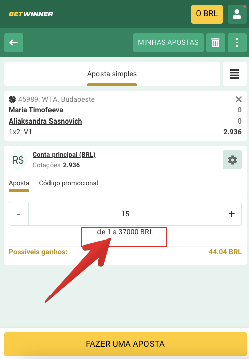 Valor mínimo de aposta na Betwinner é de R$1.