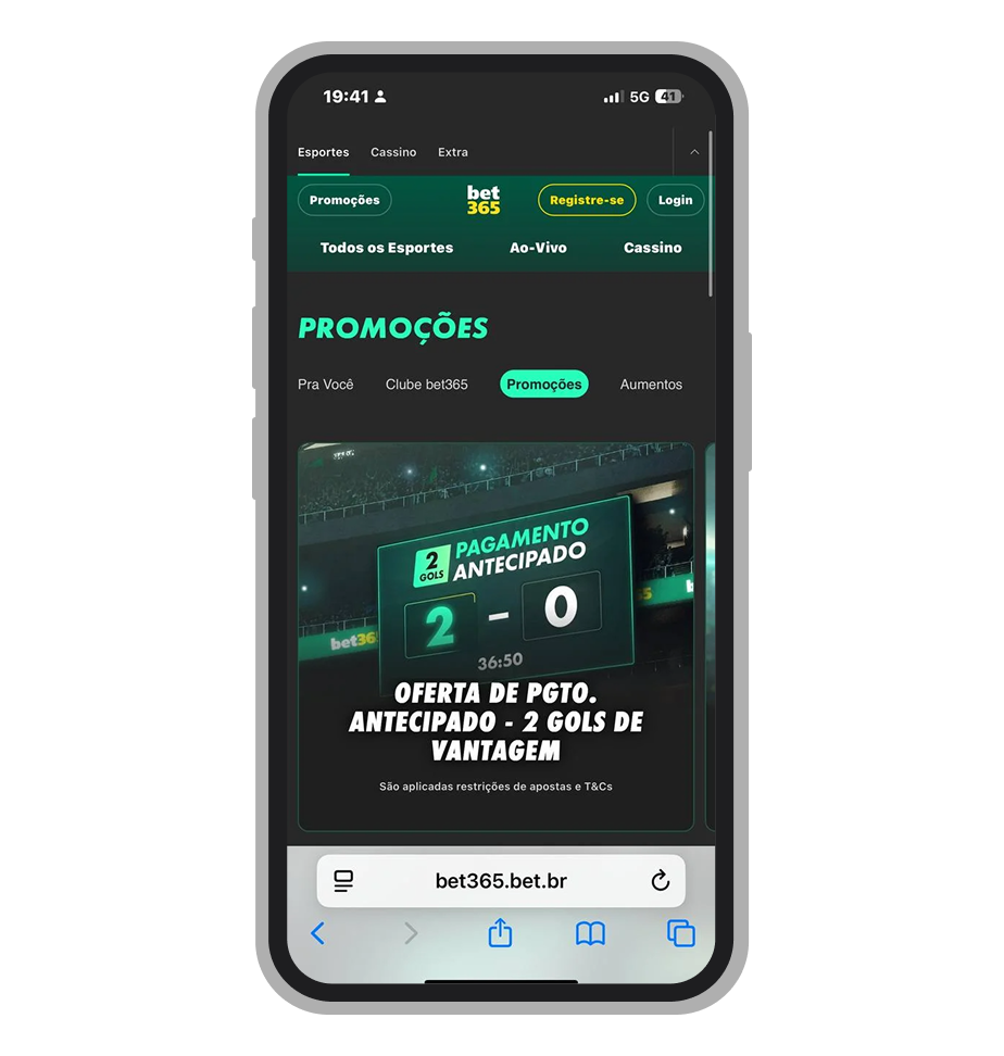 A seção de promoções no site móvel da Bet365
