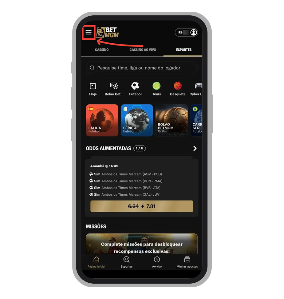Toque no menu de três linhas no canto superior esquerdo da tela