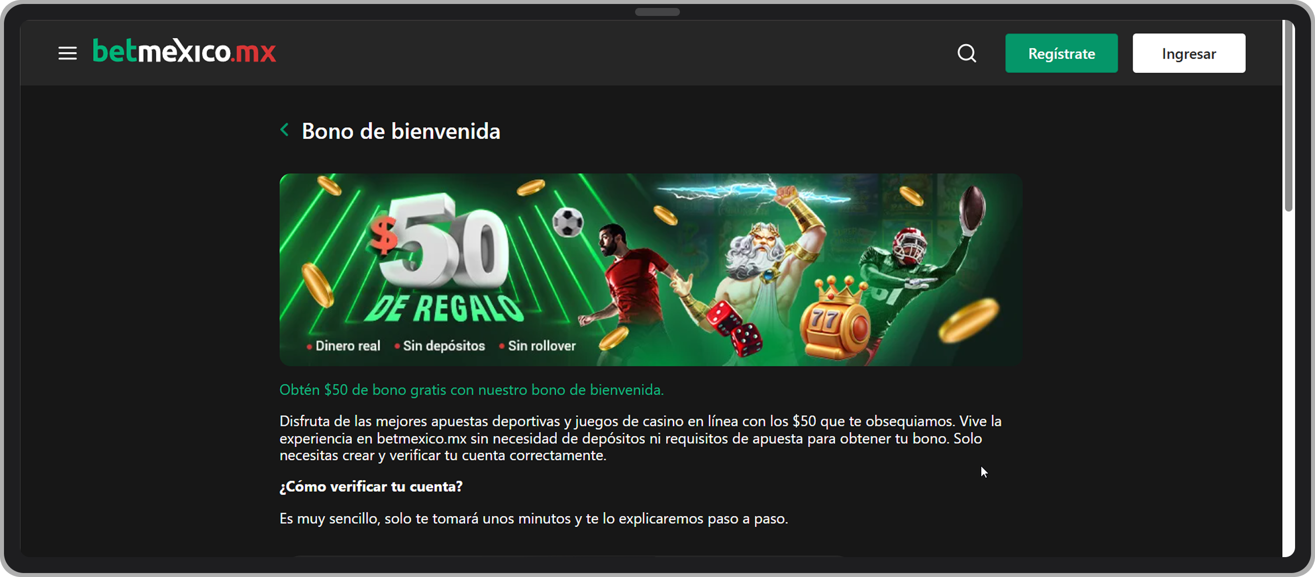 Bono sin depósito. Betmexico