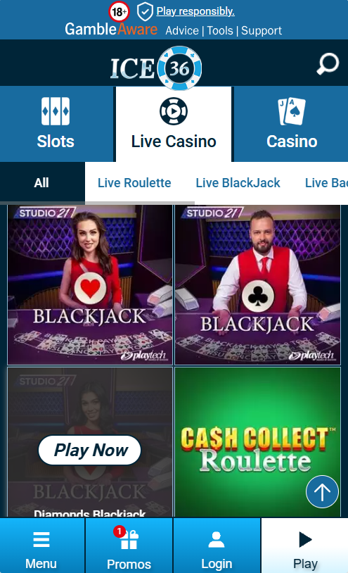 Live Casino page