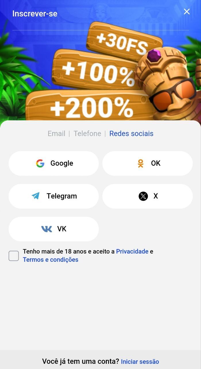 Terceira opção de criar conta