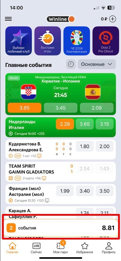 Выбранные исходы