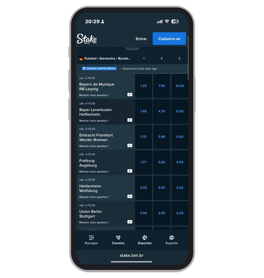 O site mobile da Stake 