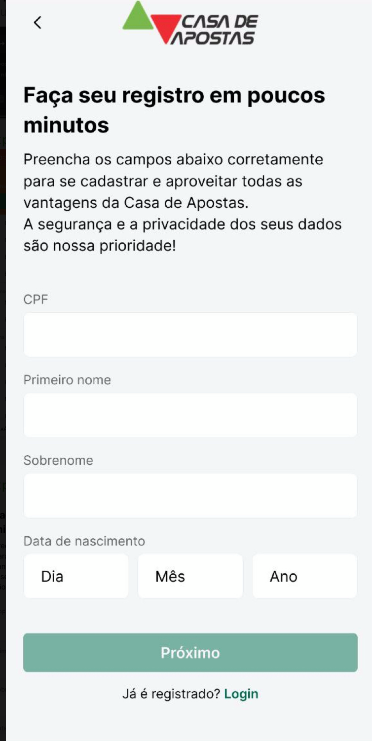 Insira o CPF, nome completo e dia de nascimento