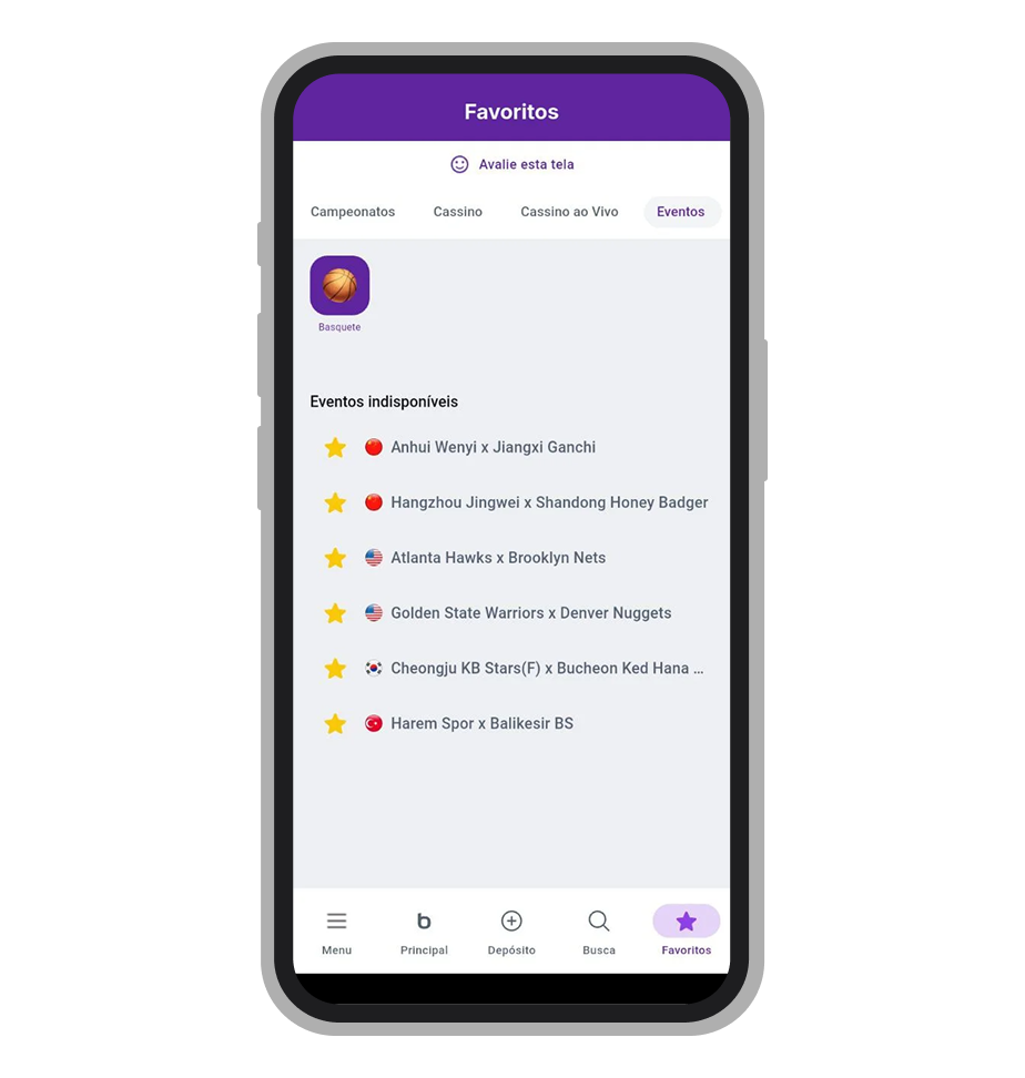 Eventos favoritos no app da Betsul 