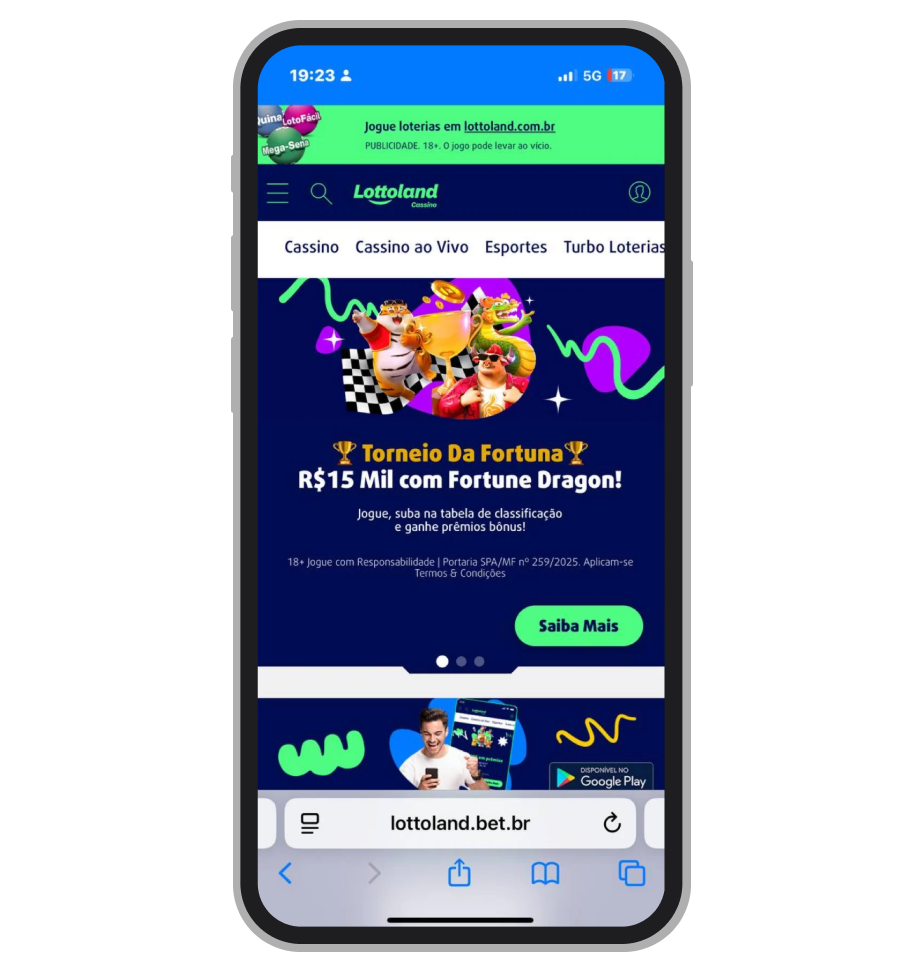 A página inicial da Lottoland