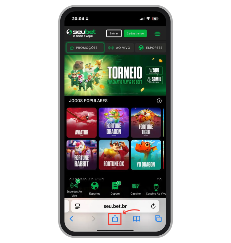 Toque no ícone de compartilhamento