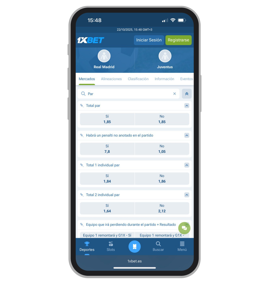 Apuestas a par o impar en 1xBet 