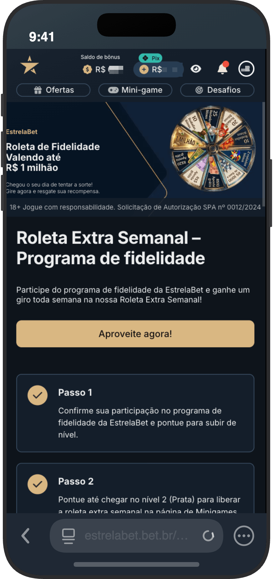 Promoção Roleta Extra Semanal do programa de fidelidade da EstrelaBet