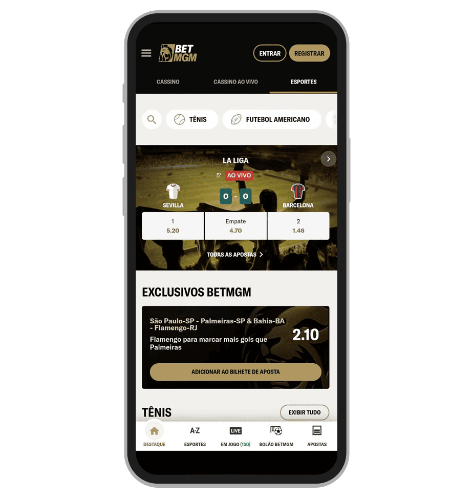 A página inicial do BetMGM app
