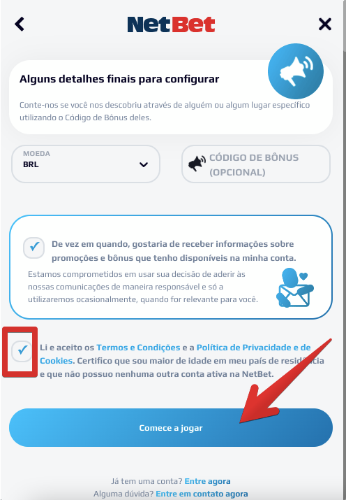 Toque em ‘Comece a jogar’ para concluir a criação do perfil